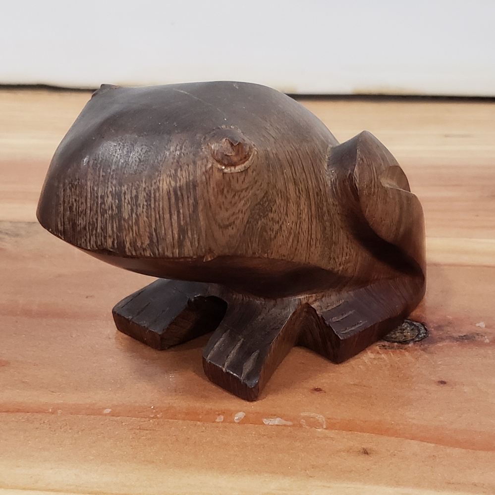 Vintage Carved Wood Frog Figurine